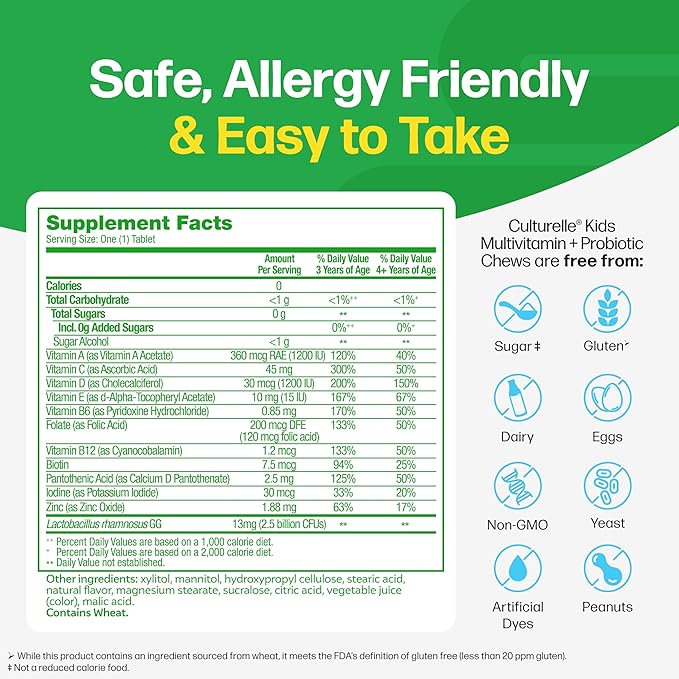 Culturelle Kids Complete Chewable Multivitamin + Probiotic For Kids, Ages 3+, 90 Count, Digestive Health, Oral Health & Immune Support - With 11 Vitamins & Minerals, including Vitamin C, D3 & Zinc