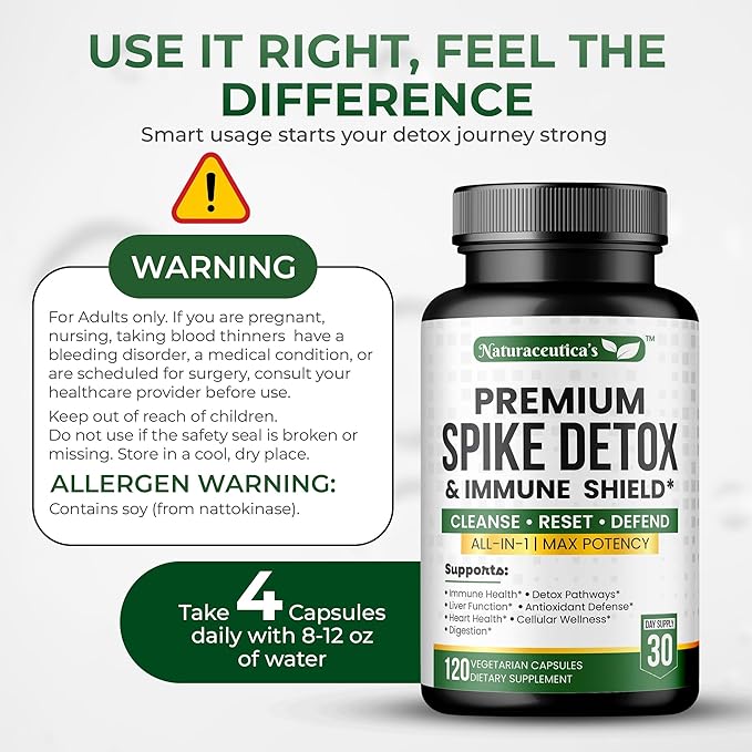 9-IN-1 Premium Spike Detox Wellness Formula – 8X Potency Nattokinase, Bromelain, Curcumin, Milk Thistle for Spike Support, Immune & Antioxidant Support, Liver & Heart Health support –120 Veg. Capsules
