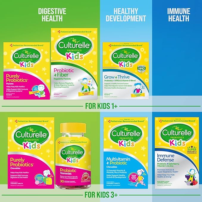 Culturelle Kids Probiotic + Fiber Packets (Ages 3+) - 60 Count - Digestive Health & Immune Support - Helps Restore Regularity