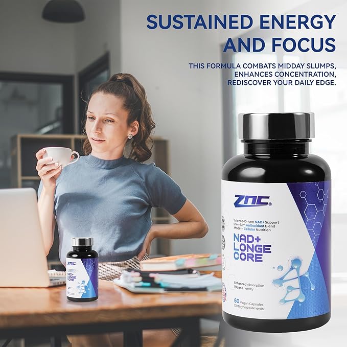 ZNC®10-in-1 NAD+ Supplement with Liposomal NAD, Urolithin A & Resveratrol for Energy & Cellular Repair - 60 Vegan Capsules
