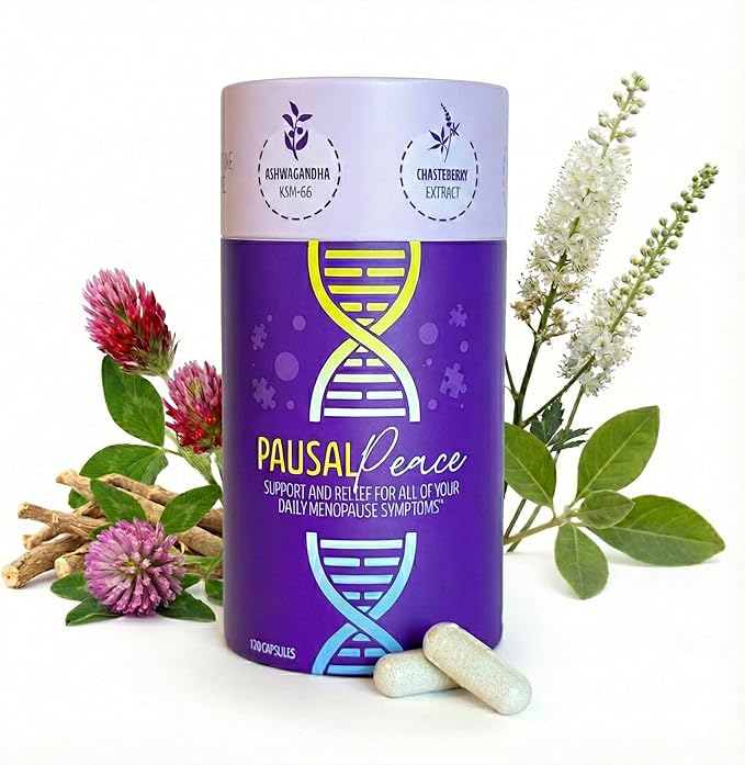 PausalPeace Menopause Relief Supplement for Women- Hot Flashes, Night Sweats, Mood & Sleep Support with 600mg Magnesium Glycinate, KSM-66 Ashwagandha, Black Cohosh-Natural Hormone Balance-120 Capsules