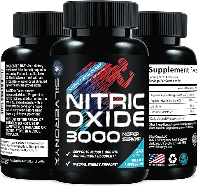 Extra Strength Nitric Oxide Booster - 3X Strength L-Arginine AKG & Citrulline Malate - Men & Women Premium Pre Workout Nitric Booster - Natural Energy & Muscle Support, Bottled in USA - 240 Capsules