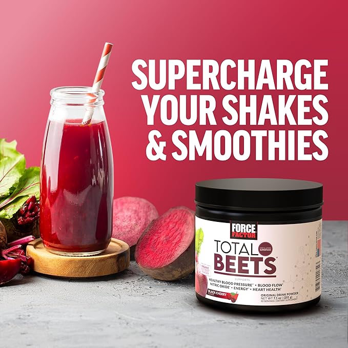 Force Factor Total Beets Delicious Superfood Powder with Nitrates to Support Healthy Blood Pressure, Circulation, Blood Flow, Nitric Oxide, Energy, Stamina & Cardiovascular Heart Health, 30 Servings