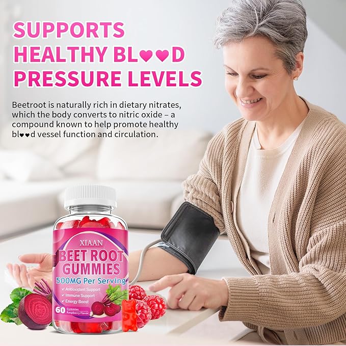Beet Root Gummies for Women & Men, Beetroot Supplement Beet Chews with Vitamins Grape Seed for Antioxidant Supoort & Immune Health, Sugar-Free/Vegan/Organic,Raspberry Flavor 60 Count