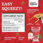 Wild & Organic Berberine Drops - Antioxidant Support - Liquid Berberine HCL 500mg - Add to Tea Supplement - Berberis Aristata Bark Extract - Pure, Vegan, Alcohol & Sugar-Free Tincture - 4 fl oz