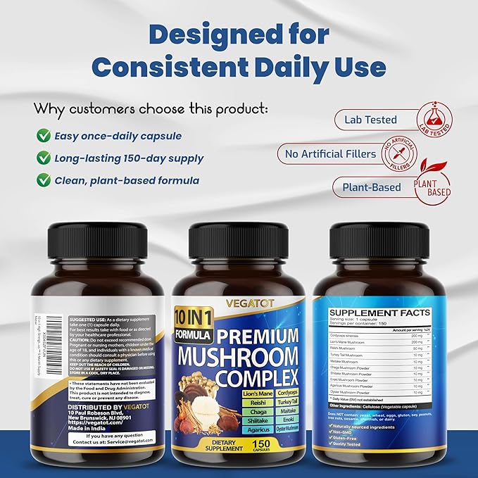 10 in 1 High Strength Mushroom Supplement - Lions Mane, Cordyceps, Reishi - Brain Supplements for Memory and Focus ** 5-Month Supply
