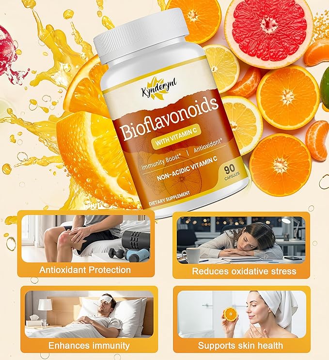 Vitamin C with Bioflavonoids Supplement for Immunity* & Antioxidant & Skin - Blend of VIT C 1000mg and Citrus Bioflavonoids 1100mg, Non-Acidic Acerola Cherry Vitamin C, Vegan, 90 Capsules