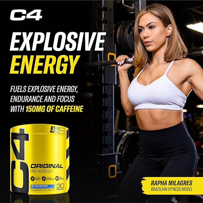 C4 Original Pre-Workout Powder For Endurance, Focus & Performance with 150mg Caffeine, Beta-Alanine, Creatine, Zero Sugar, 30 Servings, Icy Blue Razz
