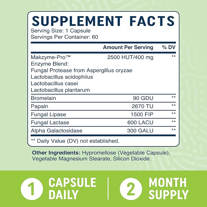 Digestive Enzymes 400MG with Probiotics for Digestive Health & Bloating Relief for Women & Men | Enzyme Blend with Probiotic Strains, Anti Bloating Supplement for Women & Men | Non-GMO Vegetarian 60ct