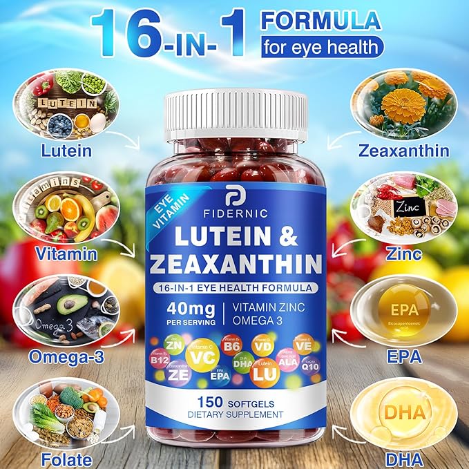 Lutein and Zeaxanthin Supplement - AREDS 2 Plus+  Eye Vitamins, 40 mg Lutein & 8 mg Zeaxanthin with Vitamins C, E, Zinc, Omega-3 & CoQ10 for Blue Light Protection, Eye Health Support  - 150 Softgels