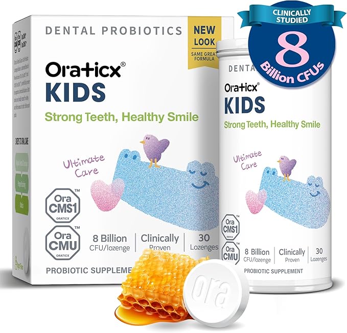 OraTicx Kids Dental Probiotics for Strong Teeth, Healthy Smile, 8 Billion CFU Probiotics for Oral Health, Yogurt Flavor 1-Pack