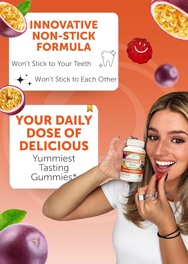 Lunakai Vitamin E Gummies with Vitamin C - Tastiest Proprietary Formula - 250mg (400IU) VIT E - Antioxidant, Skin & Eye Health Support, Non-GMO, Vegan Supplement - 6 Pack