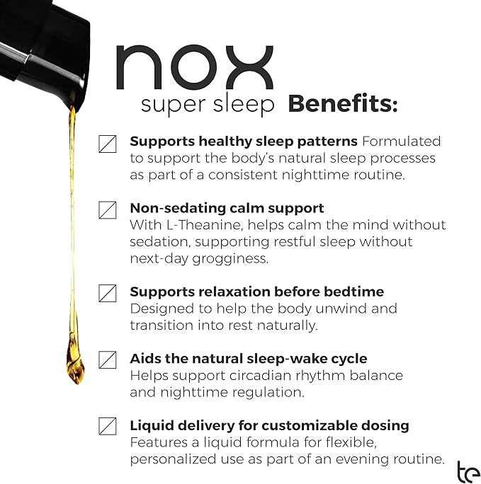 te Nox Super Sleep – Natural Sleep Aid for Relaxation & Circadian Rhythm Support | Helps Calm Restlessness, Supports Melatonin Production & Sleep-Wake Cycle | Liquid Formula | Non-GMO | Made in USA