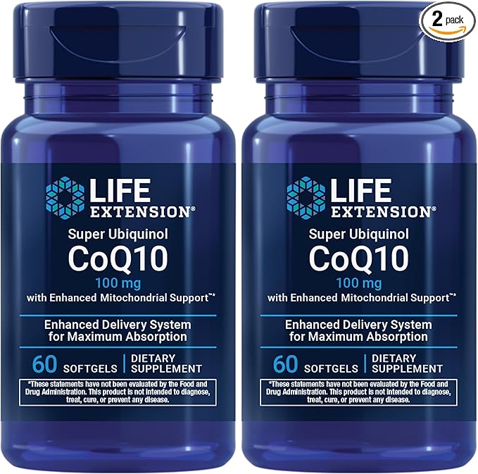 Life Extension Super Ubiquinol CoQ10 with Enhanced Mitochondrial Support, ubiquinol CoQ10, shilajit, potent heart health & cellular energy production support, ultra-absorbable, gluten-free, 60 softgel