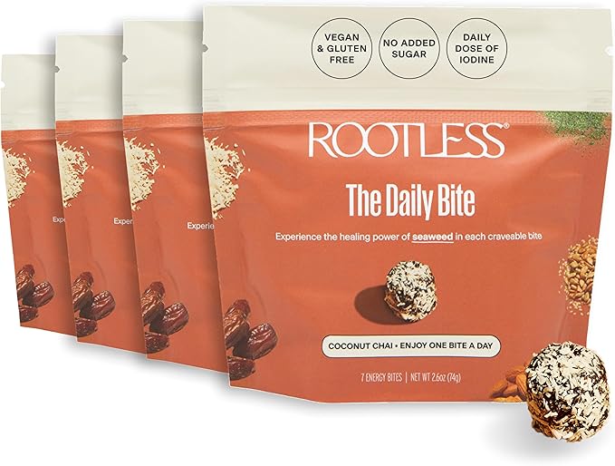 Rootless Seaweed Daily Bites – Coconut Chai – 1 Month Supply for Hormone & Thyroid Health | 100% Daily Iodine, Whole Food Ingredients, No Added Sugar (4 Pack)