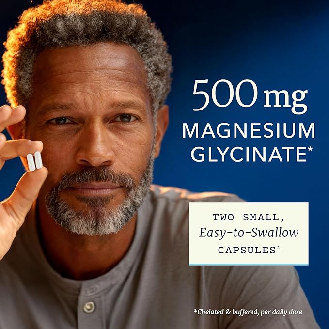 Magnesium Glycinate 500mg | Chelated for High Absorption | Muscle Relaxation, Bones, Heart, Nerve, Sleep & Calm Support for Women & Men | Magnesium Chelate Supplement & Bisglycinate Complex | 60ct