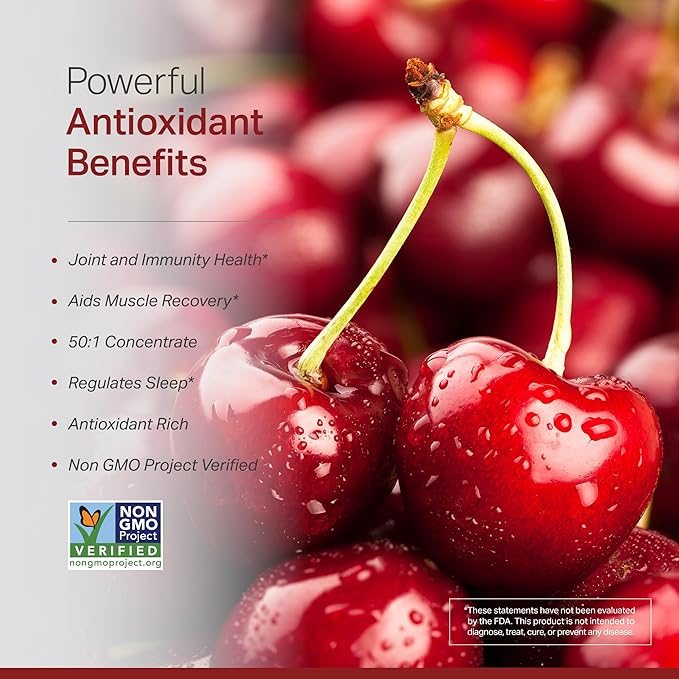Montmorency Tart Cherry, Non GMO, Capsules - CherryPure 50:1 Concentrate eq. 25,000 mg - Antioxidants & Flavonoids, Tart Cherry Extract for Gout & Muscles - 30 Veggie Capsules - 1 Month Supply