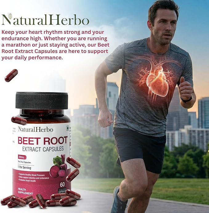 Beetroot Capsules 800mg Tablets | Heart Health, Blood Pressure Support Supplement for Natural Energy & Antioxidant Boost Extract Supplement | Ayurveda Suggested (60 Vegan Capsules)