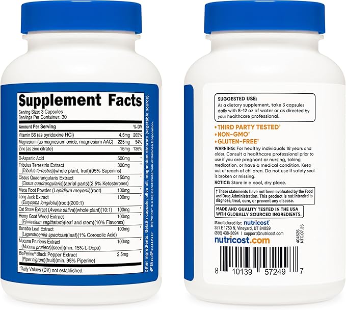 Nutricost Testosterone Support Complex (90 Capsules) -1800mg Per Serving