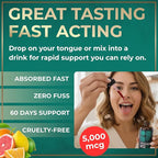 Vegan Vitamin B12 Liquid Drops - Fast-Acting 5000 mcg Methylcobalamin B12 Sublingual Supplement - Energy, Memory and Mood Support - High-Potency One-Dropper Per Day - Natural Citrus Flavor - 2oz
