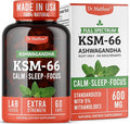 Ashwagandha KSM 66 Organic – KSM-66 ashwagandha 600mg Root Extract Full Spectrum Capsules | Standardized 5% Withanolides | Natural Stress Relief, Cortisol & Sleep Aid Supplement | Muscle Growth & Mood