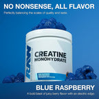 RAW Nutrition Creatine Monohydrate Powder, Blue Raspberry (30 Servings) - Micronized Creatine Monohydrate Supplement for Workout Performance, Build Muscle & Strength - Creatine Powder for Men & Women