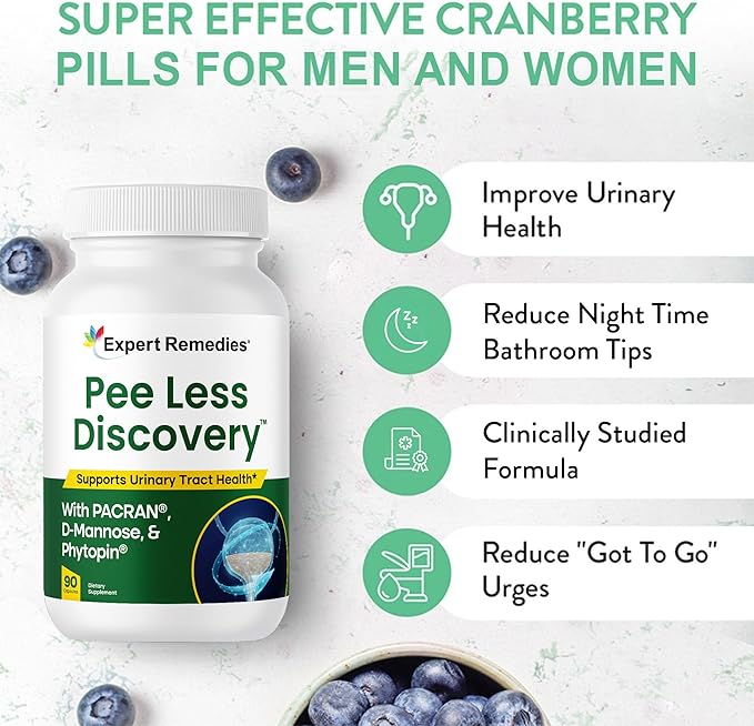 Pee Less Discovery Bladder Support Supplement for Women and Men. Cranberry Extract and D-mannose Pills, Reduce Frequency, Support Urinary Tract Health - 90 Capsules