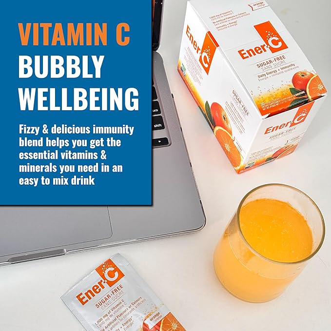 Ener-C Sugar Free Multivitamin Drink Mix - Vitamin Powder for Water, Electrolytes Powder No Sugar, Hydration Boost Packets, Zero Sugar, Vitamin C & B12 Supplement Liquid Mix - Orange, 30 Count