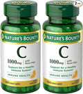 Nature's Bounty Vitamin C + Rose HIPS,Immune Support,1000mg Vitamin C,Coated Caplets,1 Serving per Day,Vegetarian Caplets,100 Ct,(Pack of 2)