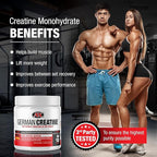 German Creatine - Micronized Creatine Monohydrate Powder, 99.99% Pure Creapure for Muscle Growth, Strength & Performance, Supports Muscle Recovery, 3rd Party Tested, Unflavored - 270g (54 Servings)