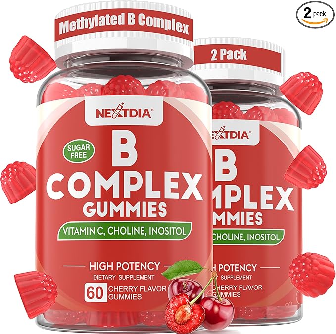 2Pack Vitamin B Complex Gummies, Vegan Vitamin B Gummies with 2000 mcg Methyl B12, Methyl Folate | Plus Choline + Inositol, Vitamin C + Zinc for Supports Energy, Mood, Immune, Healthy Hair, Skin
