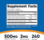 Nutricost GABA (Gamma Aminobutyric Acid) + Vitamin B6, 500mg per Serving, 240 Capsules