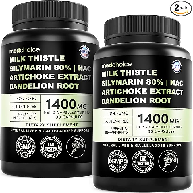 Milk Thistle Supplement w/ NAC, Artichoke & Dandelion – Liver Support Supplement & Gallbladder Supplements in One – Liver Detox – Milk Thistle & Liver Care Supplements – 90 Vegan Capsules, (Pack of 2)