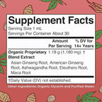 MARYRUTH'S Organics Herbal Supplement for Brain Function | Boost Energy | Memory | Vitality USDA | Ginseng with Ashwagandha | Eleuthero and Maca Root Extract | 1 Fl Oz