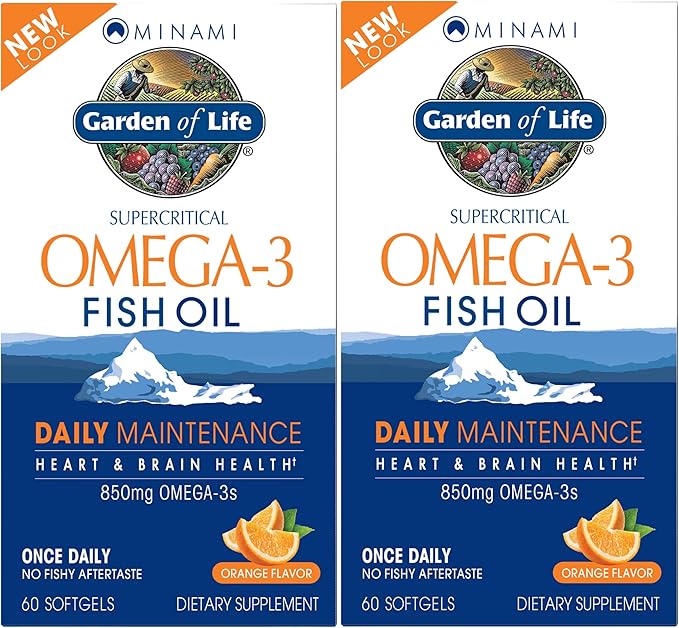 Garden of Life EPA/DHA Omega 3 Fish Oil - Minami Natural Brain Function, Heart and Mood Supplement, 120 Count (60-ct 2-Pack)