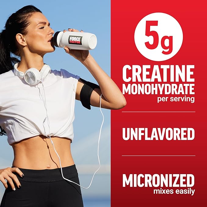 Force Factor Creatine Monohydrate Powder, 5g Micronized Dose to Support Muscle Growth, Strength, Recovery, Cognitive Health & Memory, Unflavored, 200 Servings