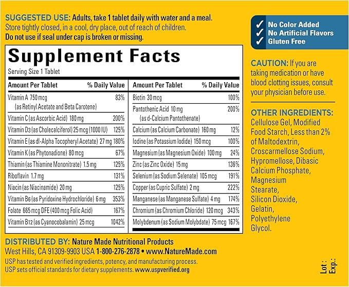 Nature Made Multivitamin for Men Over 50, Mens Multivitamins 50 Plus, Daily Nutritional Support, Nature Made Multi Vitamins, 90 Tablets, 90 Day Supply