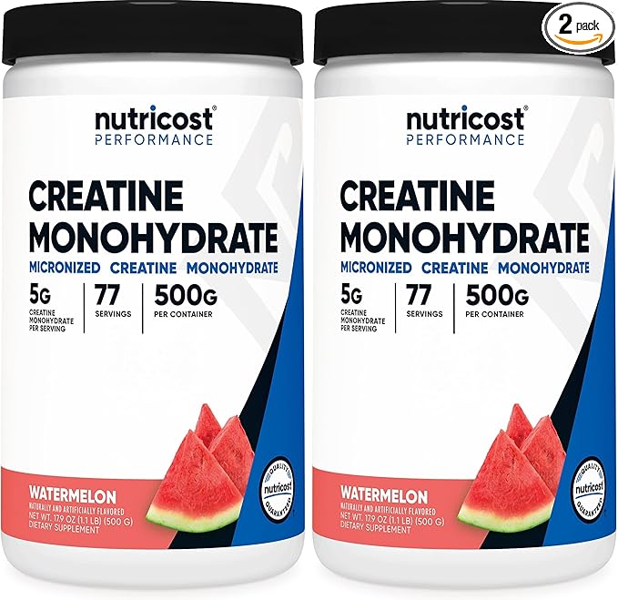 Nutricost Creatine Monohydrate Powder (Watermelon, 500 Gram) - Micronized Creatine Supplement - Vegan, Non-GMO, Gluten Free (Pack of 2)