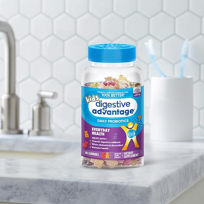 Digestive Advantage Daily Probiotic Gummy for Kids, Multi, Natural Fruit Flavours, 80.0 Count (Pack of 2)