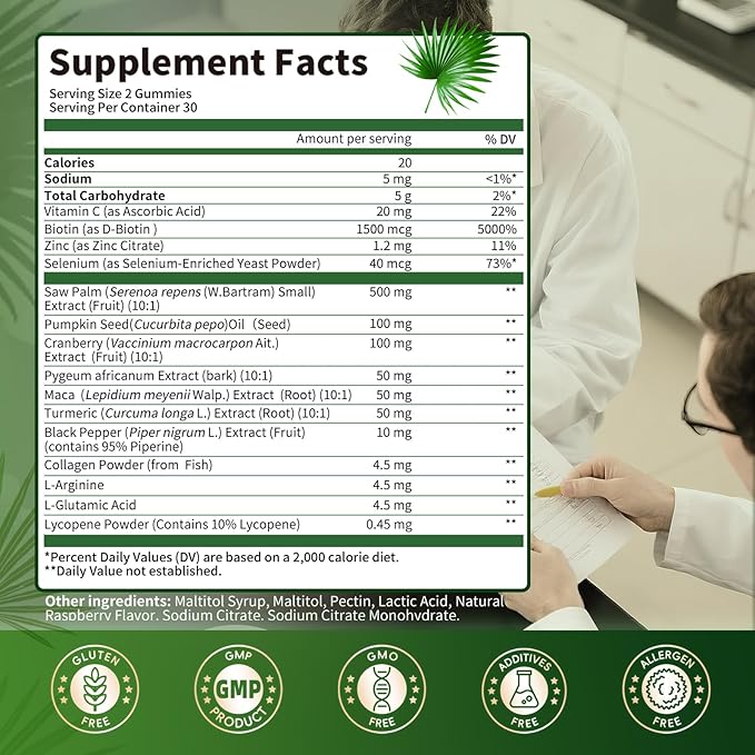 Lukaree Saw Palmetto for Men & Women, 15 in 1 Saw Palmetto Extract Gummies with Pumpkin Seed Oil, Prostate Health Supplements for Men, Advanced DHT Blocker, Hair & Urinary Health Support, 2 Pack
