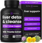 NutraChamps Liver Cleanse Detox & Repair Formula, 20+ Herbs: Milk Thistle Extract with Silymarin, Artichoke, Dandelion, Chicory Root Powder, Liver Support Pills Supplement, 60 Capsules