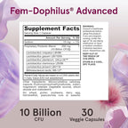 Jarrow Formulas Fem-Dophilus Advanced Vaginal & Digestive Probiotics 10 Billion CFU with 6 Science Backed Strains, for Vaginal, Urinary Tract, Digestive & Immune Support, 30 Capsules, Shelf-Stable