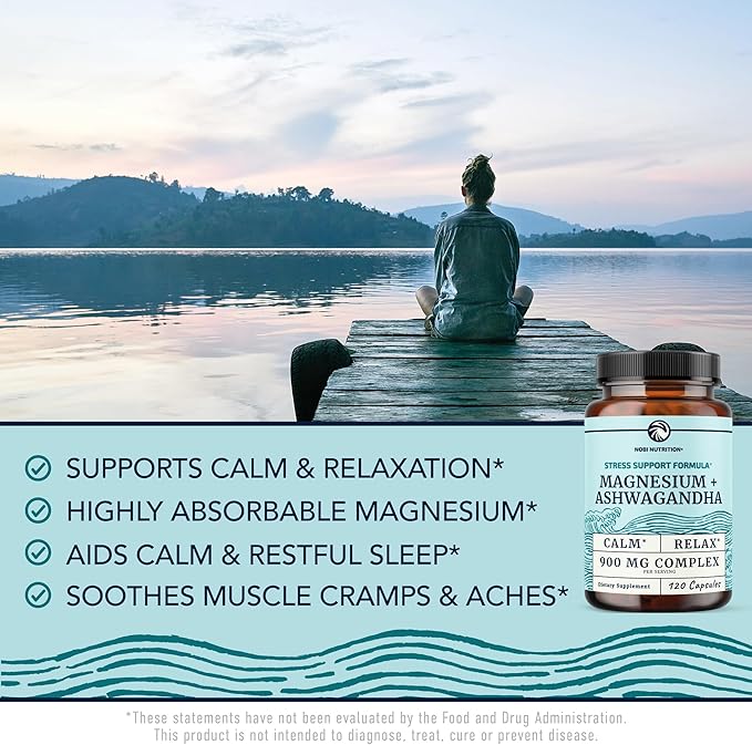Magnesium Ashwagandha | Calming Magnesium Supplement for Adults | Relax, Rest, Calm Mood & Sleep Support | Mag Citrate & Oxide 400 mg + Ashwagandha 500 mg | Muscle Health & Stress Relief | 120 Ct