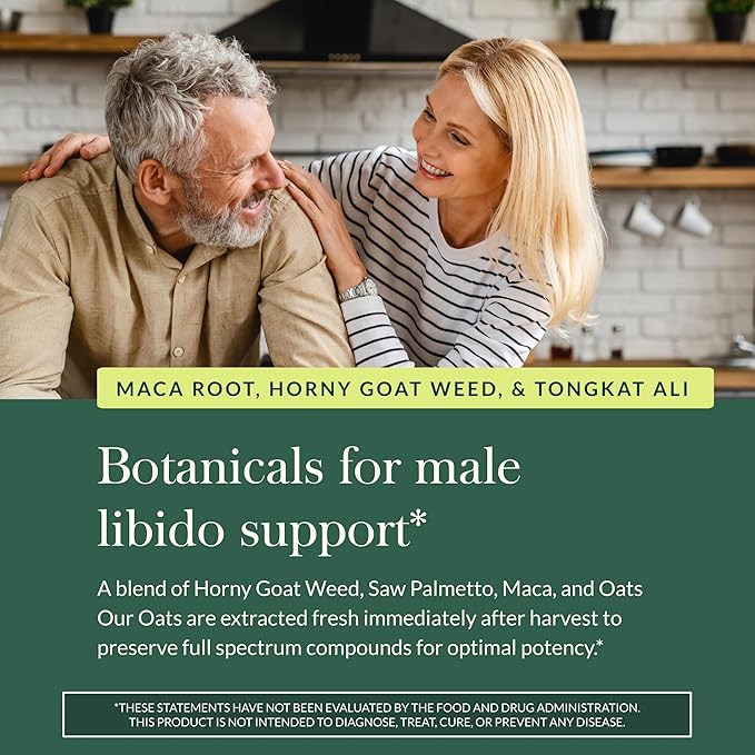 Gaia Herbs Male Libido - Herbal Supplement with Saw Palmetto, Horny Goat Weed & Oats - Traditional Herbs to Support Vitality & Energy Levels for Men* - 60 Vegan Liquid Phyto-Capsules (60 Servings)
