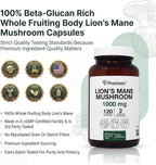 PRISTINE'S Lion's Mane Mushroom Supplement Capsules - Focus & Cognitive Function Adaptogen - 1000mg 60 Day Supply - Immunity, Memory and Focus for Adults - Vegan - Non-GMO Glass Bottle