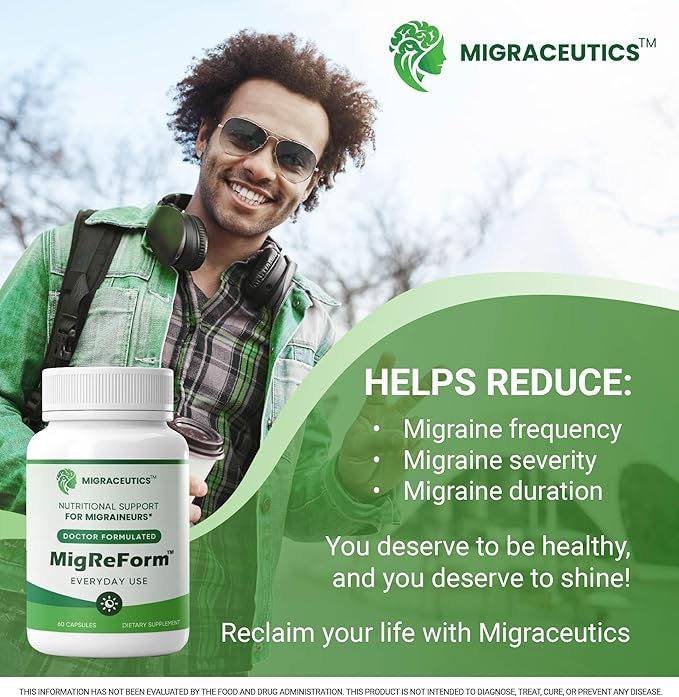 MigReForm – Doctor Formulated Nutritional Supplement and Migraine Wellness Support - Natural Migraine Health Formula with Magnesium, Vitamin B2 & CoQ10-60 Capsules for Women & Men