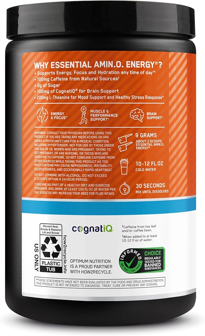 Optimum Nutrition Amino Energy Powder Plus Hydration, with BCAA, Electrolytes, and Caffeine, Tangerine Wave, 30 Servings (Packaging May Vary) (Pack of 6)