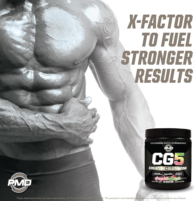 PMD Sports CG5 Premium Creatine & L Glutamine Powder, Power Recovery, Build Lean Muscle, Increase Workout Performance, Maximum Strength Pre Workout & Post Workout, Strawberry Watermelon, 30 Servings