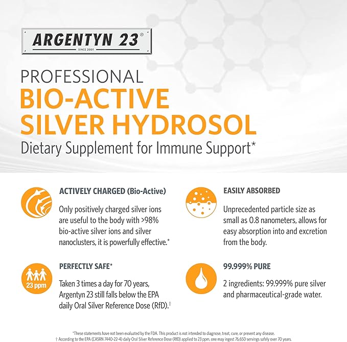 Argentyn 23 Professional Immune Support - Colloidal Silver, Bio-Active Silver Hydrosol, 23 ppm, Liquid Twist Top, 4 Fl Oz (118 mL)
