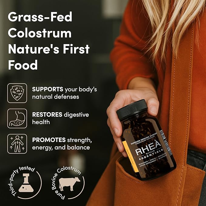 Rhea Bovine Colostrum Supplement for Women, Colostrum Capsules for Gut Health, Digestion, Bloating, Beauty, Immune Support, Bovine Colostrum for Humans, Colostrum Pills (60caps)